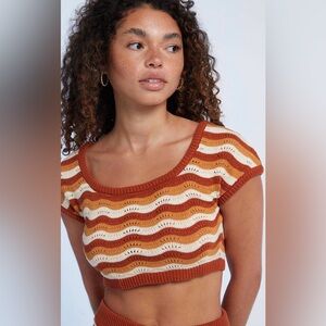 NWT Rhythm. Sunshine Cap Sleeve Striped Knit Crop Top